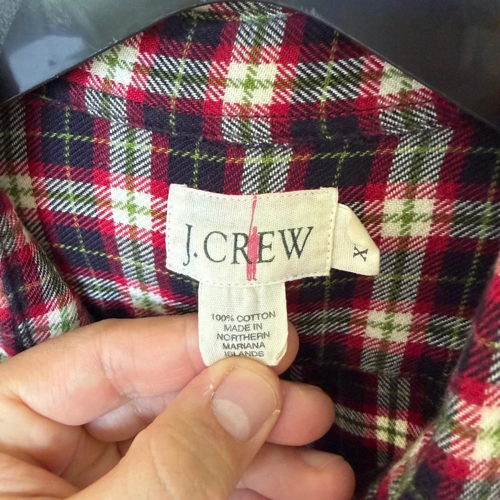 J.Crew Mens XLT Tall Rebel‎ Plaid Flannel Button Down Shirt Red Black Cotton